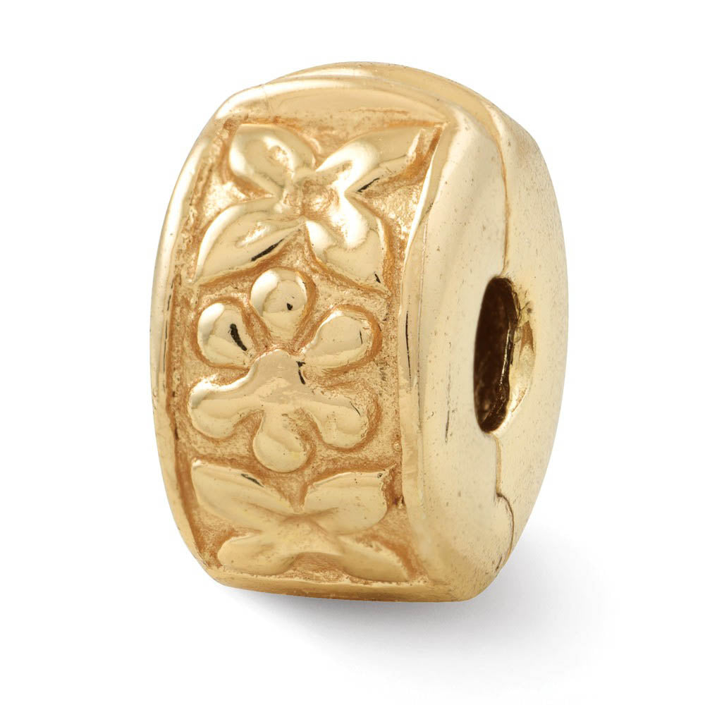 14k Yellow Gold Plated Sterling Silver Hinged Flower Clip Bead Charm, Item B11955 by The Black Bow Jewelry Co.