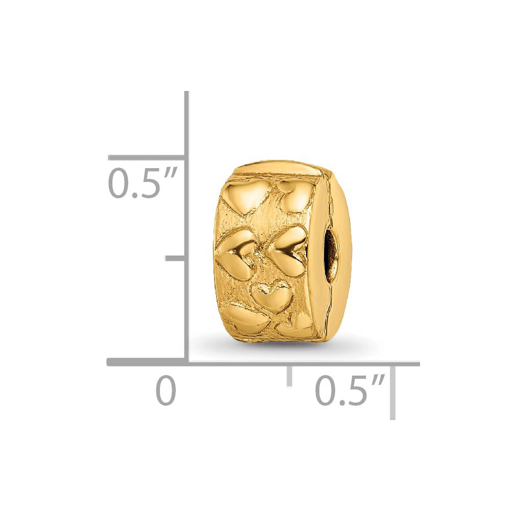 Alternate view of the 14k Yellow Gold Plated Sterling Silver Hinged Hearts Clip Bead Charm by The Black Bow Jewelry Co.