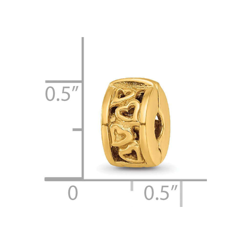Alternate view of the 14K Yellow Gold Plated Sterling Silver Hearts Hinged Clip Bead Charm by The Black Bow Jewelry Co.