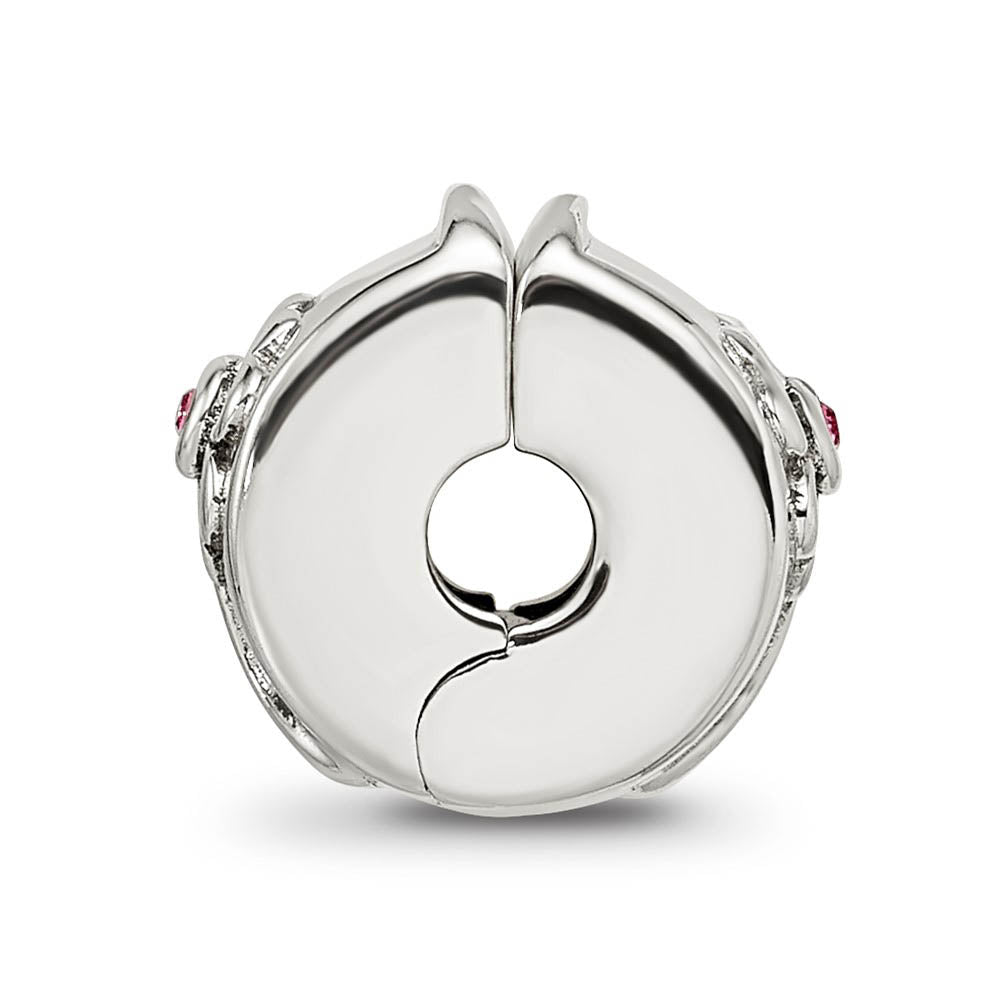 Alternate view of the Sterling Silver with Pink Crystals Hinged Flower Clip Bead Charm by The Black Bow Jewelry Co.