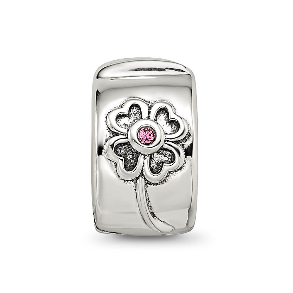 Alternate view of the Sterling Silver with Pink Crystals Hinged Flower Clip Bead Charm by The Black Bow Jewelry Co.
