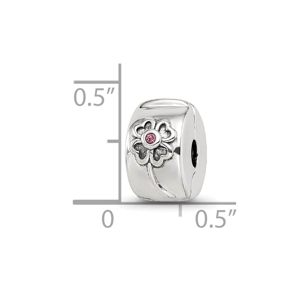 Alternate view of the Sterling Silver with Pink Crystals Hinged Flower Clip Bead Charm by The Black Bow Jewelry Co.