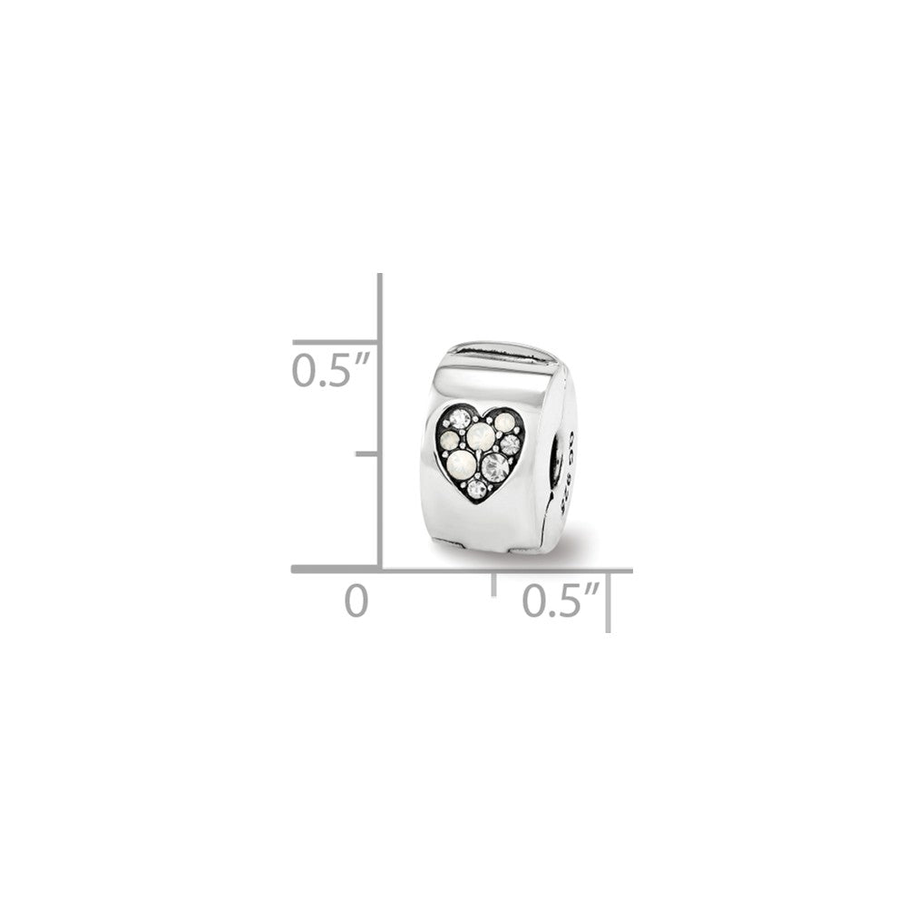Alternate view of the Sterling Silver Hinged Heart Clip Bead Charm with White Crystals by The Black Bow Jewelry Co.