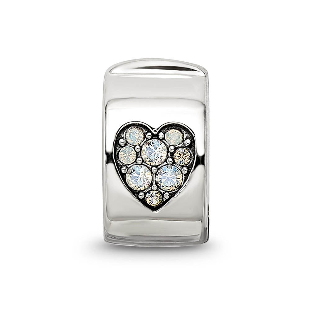 Alternate view of the Sterling Silver Hinged Heart Clip Bead Charm with White Crystals by The Black Bow Jewelry Co.