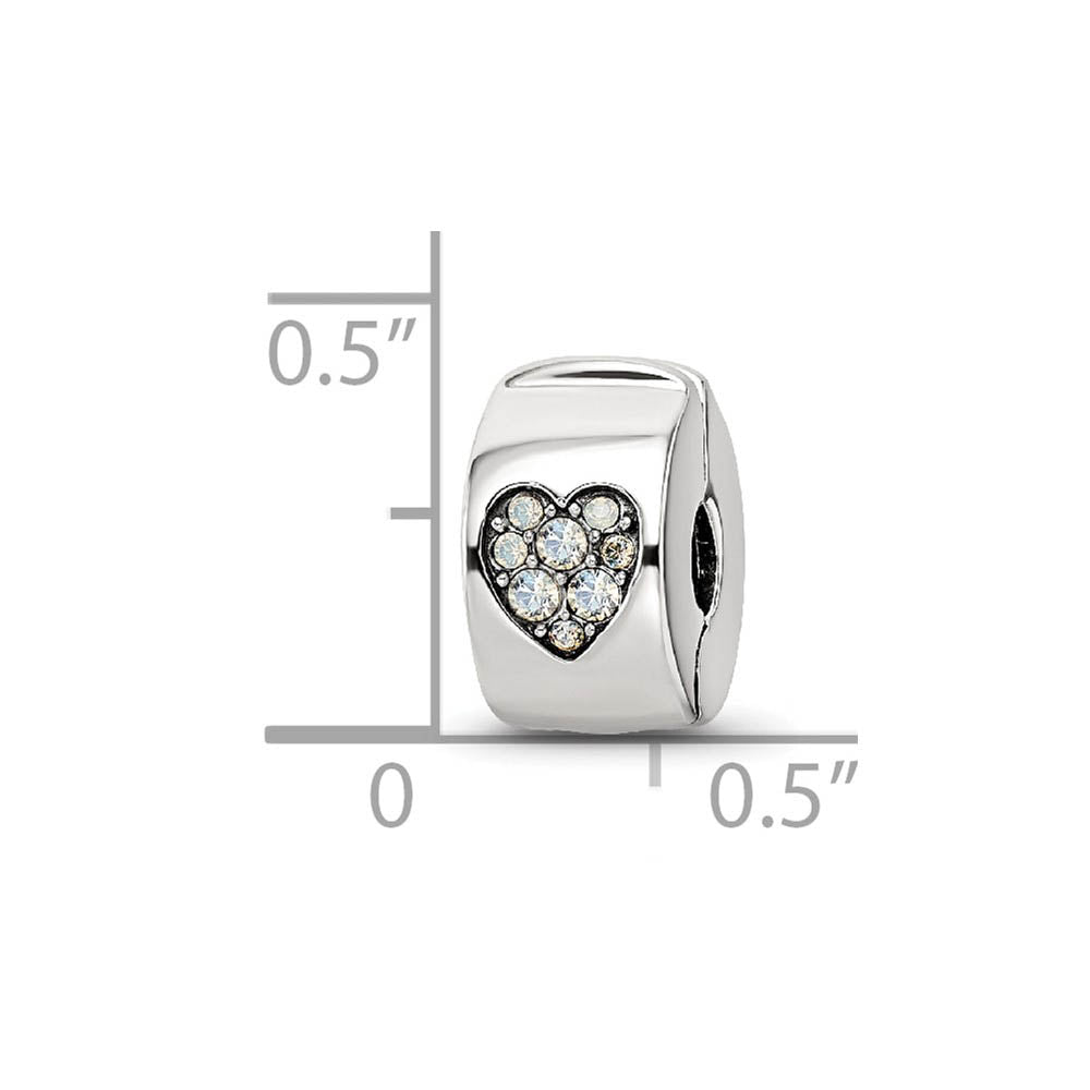 Alternate view of the Sterling Silver Hinged Heart Clip Bead Charm with White Crystals by The Black Bow Jewelry Co.