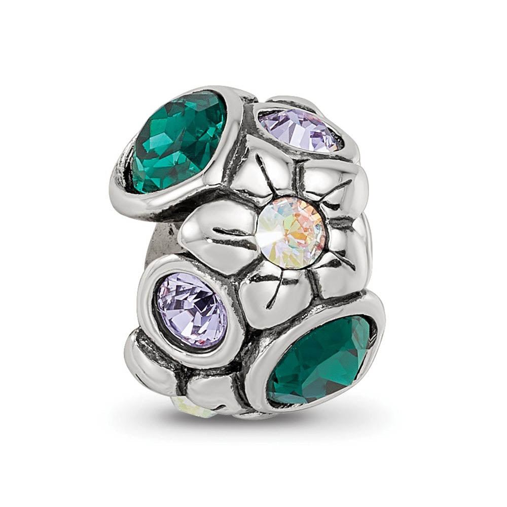 Alternate view of the Sterling Silver with Crystals Purple & Green Flower Bead Charm by The Black Bow Jewelry Co.
