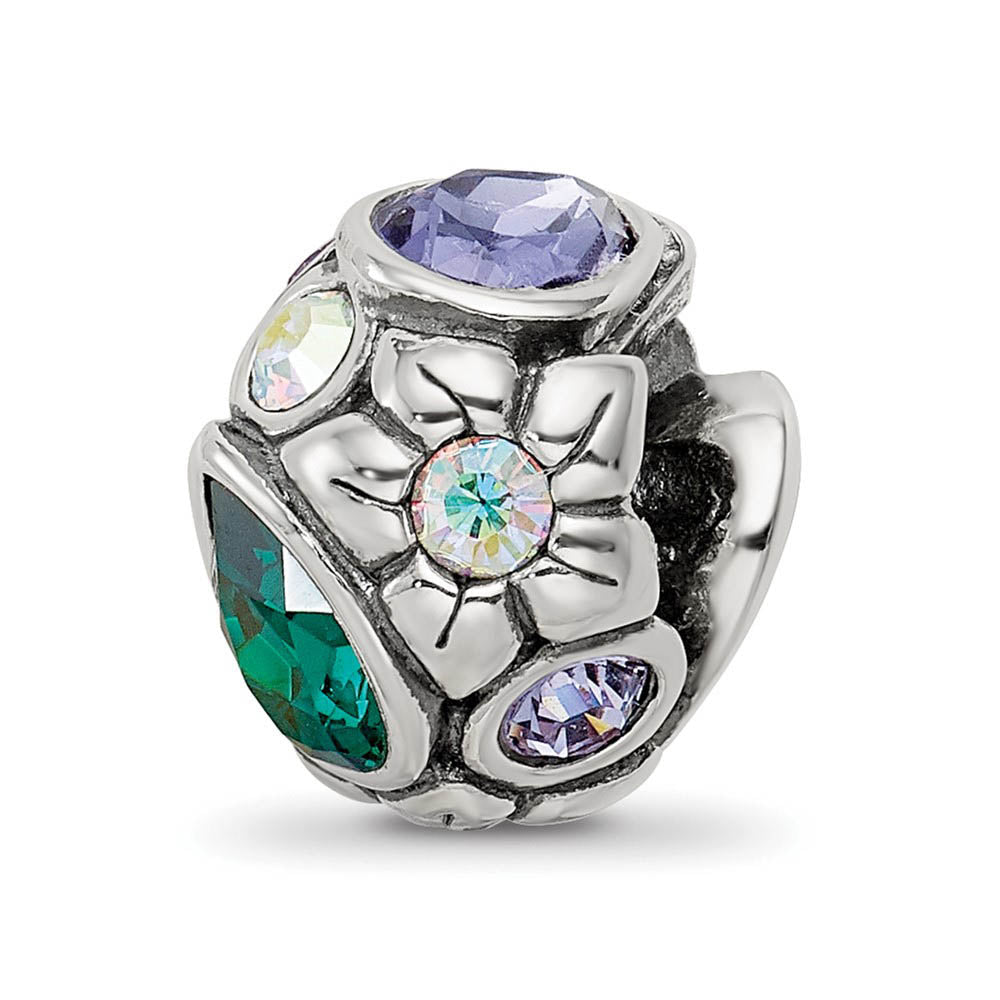 Alternate view of the Sterling Silver with Crystals Purple & Green Flower Bead Charm by The Black Bow Jewelry Co.