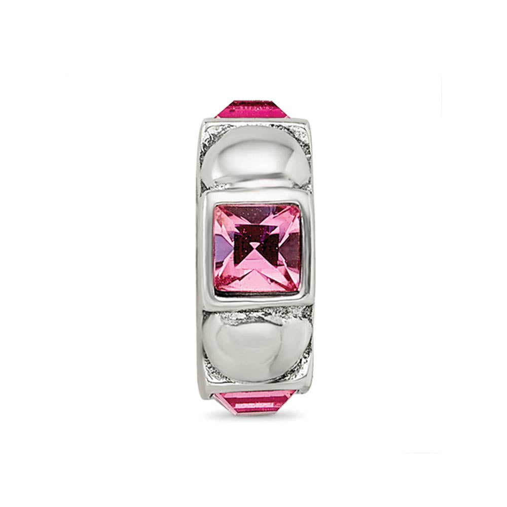 Alternate view of the Sterling Silver with Pink Crystals Geometric Spacer Bead Charm by The Black Bow Jewelry Co.