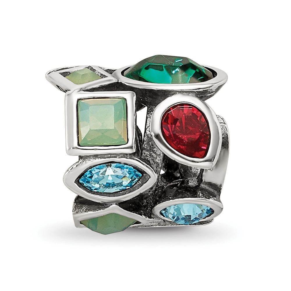Alternate view of the Sterling Silver with Multicolor Crystals Collage Bead Charm by The Black Bow Jewelry Co.