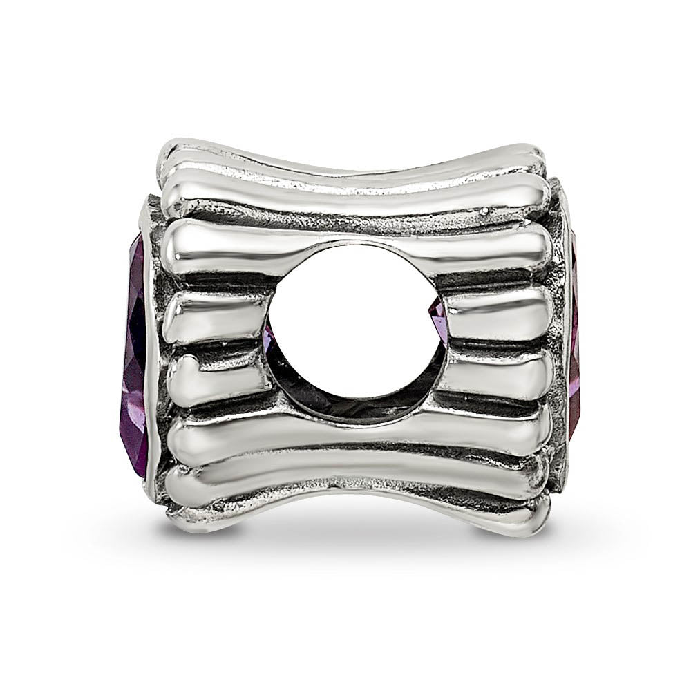 Alternate view of the Sterling Silver and Amethyst Fluted Heart Bead Charm by The Black Bow Jewelry Co.