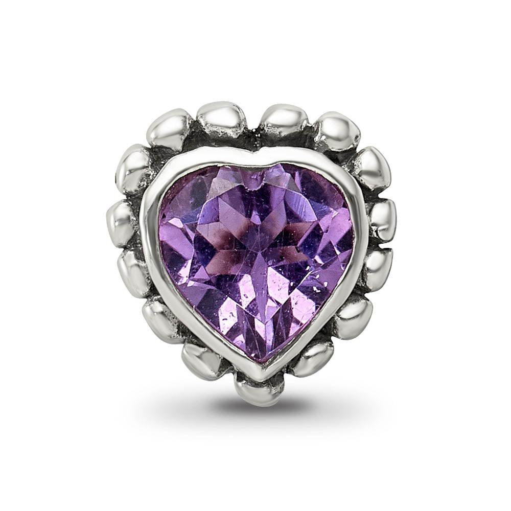 Alternate view of the Sterling Silver and Amethyst Fluted Heart Bead Charm by The Black Bow Jewelry Co.