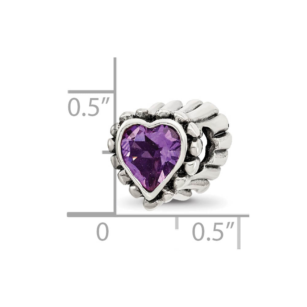 Alternate view of the Sterling Silver and Amethyst Fluted Heart Bead Charm by The Black Bow Jewelry Co.