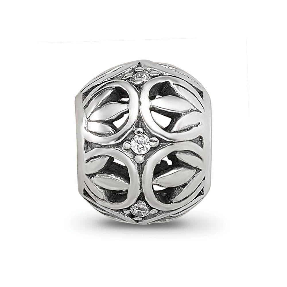Alternate view of the Sterling Silver and Cubic Zirconia Leaf Filigree Bead Charm by The Black Bow Jewelry Co.