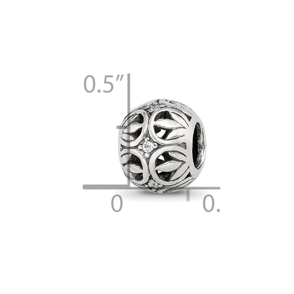 Alternate view of the Sterling Silver and Cubic Zirconia Leaf Filigree Bead Charm by The Black Bow Jewelry Co.