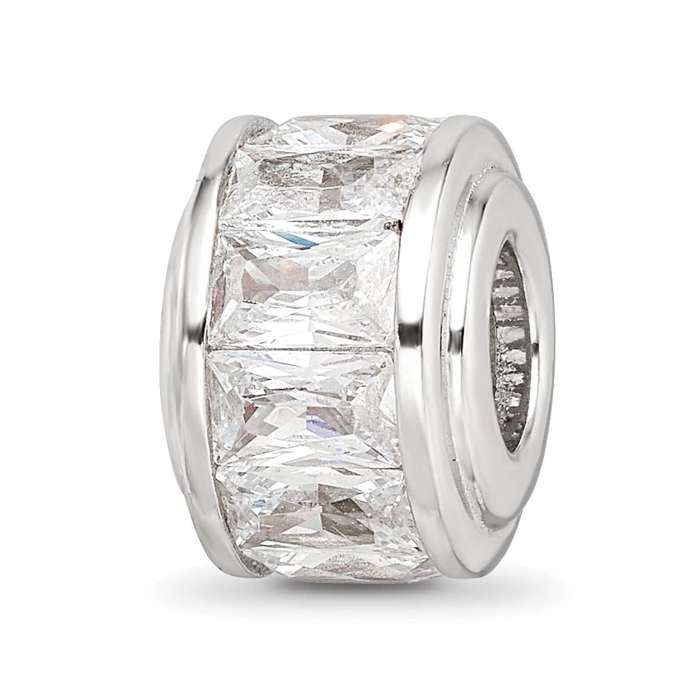 Sterling Silver and Baguette Clear Cubic Zirconia Bead Charm, 12mm, Item B11996 by The Black Bow Jewelry Co.