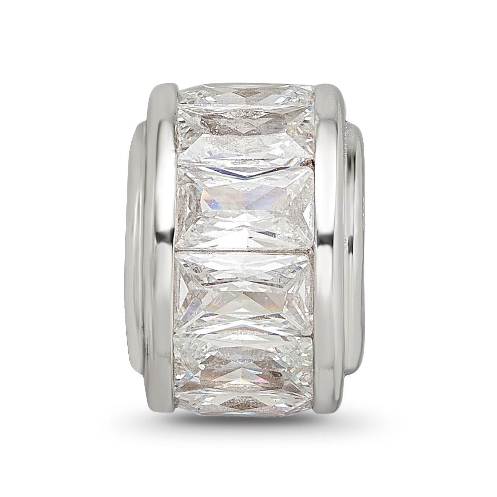 Alternate view of the Sterling Silver and Baguette Clear Cubic Zirconia Bead Charm, 12mm by The Black Bow Jewelry Co.