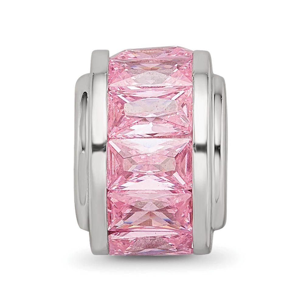 Alternate view of the Sterling Silver and Baguette Pink Cubic Zirconia Bead Charm, 12mm by The Black Bow Jewelry Co.