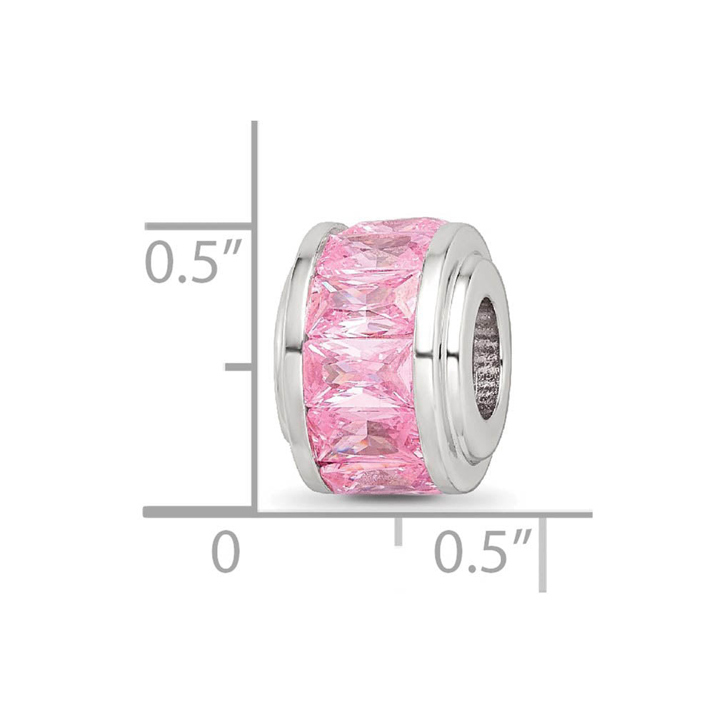 Alternate view of the Sterling Silver and Baguette Pink Cubic Zirconia Bead Charm, 12mm by The Black Bow Jewelry Co.