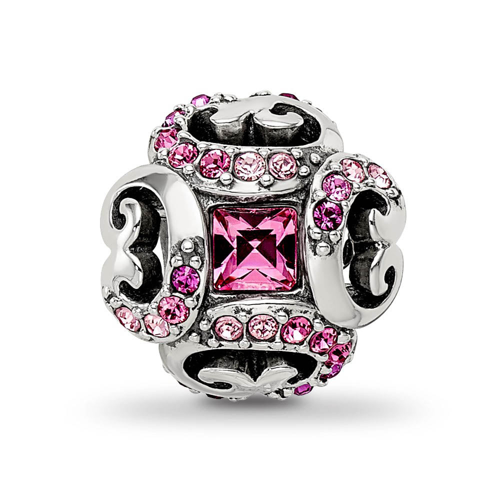 Alternate view of the Sterling Silver with Pink Crystals Renaissance Bead Charm, 10mm by The Black Bow Jewelry Co.