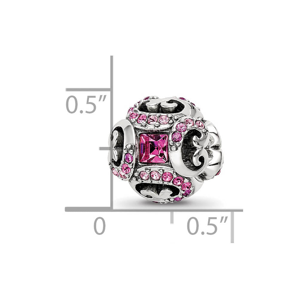 Alternate view of the Sterling Silver with Pink Crystals Renaissance Bead Charm, 10mm by The Black Bow Jewelry Co.
