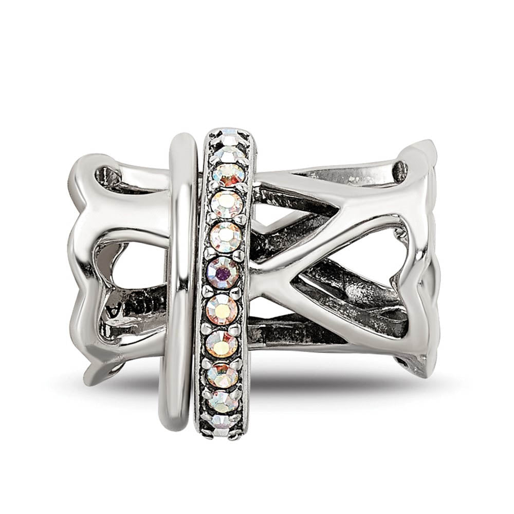 Alternate view of the Sterling Silver with White Crystals Heart Spinner Bead Charm by The Black Bow Jewelry Co.