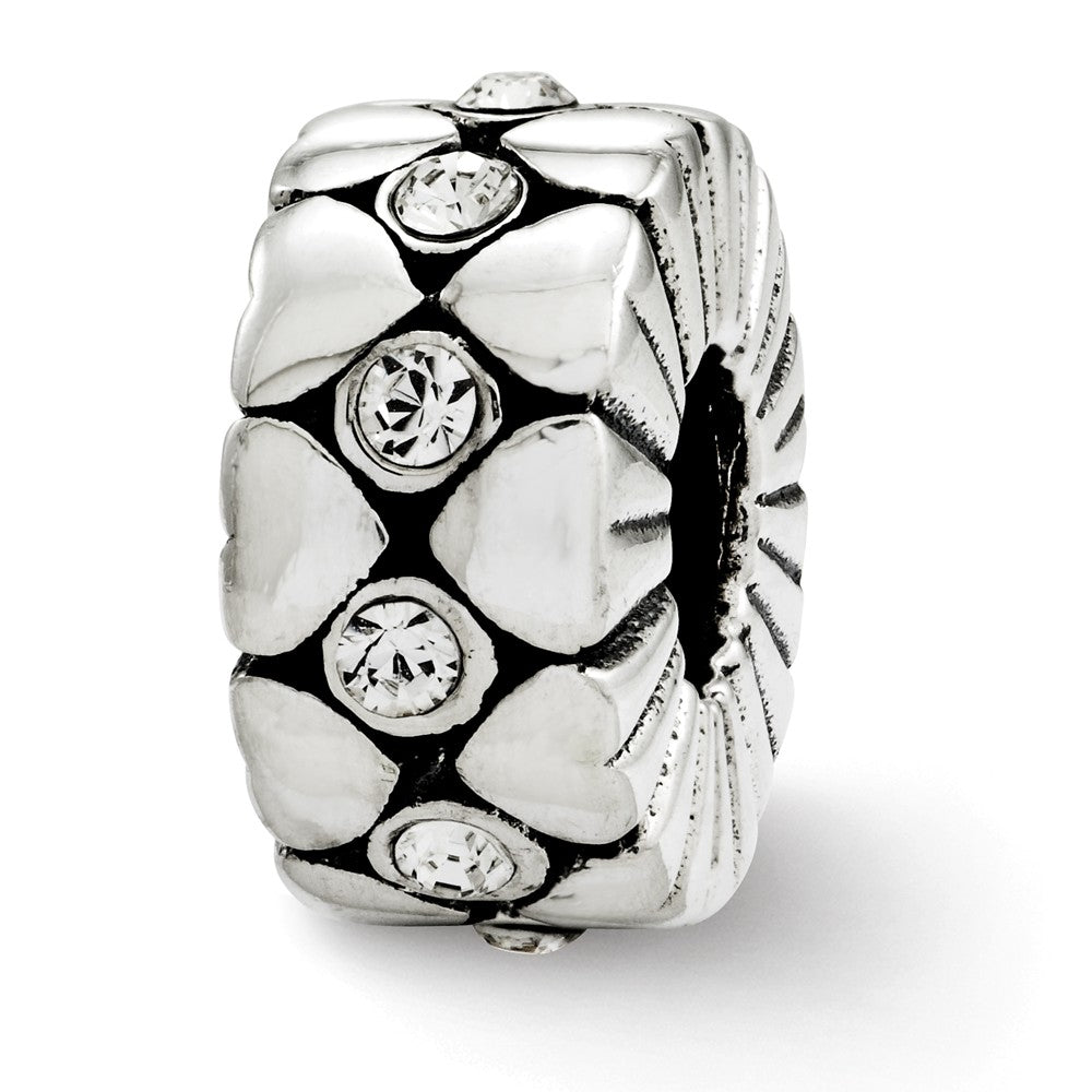 Sterling Silver with White Crystals Heart Spacer Bead Charm, Item B12007 by The Black Bow Jewelry Co.