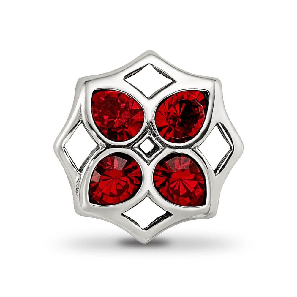 Alternate view of the Sterling Silver with Red Crystals Lattice Flower Bead Charm by The Black Bow Jewelry Co.