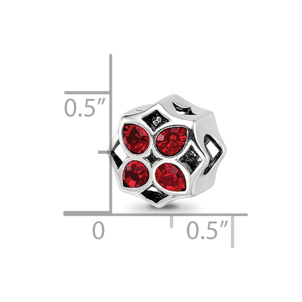 Alternate view of the Sterling Silver with Red Crystals Lattice Flower Bead Charm by The Black Bow Jewelry Co.