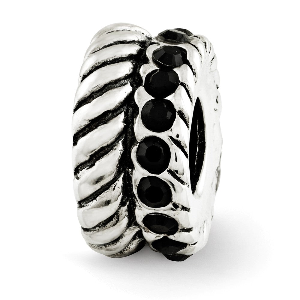 Sterling Silver with Black Crystals Fluted Spacer Bead Charm, Item B12012 by The Black Bow Jewelry Co.