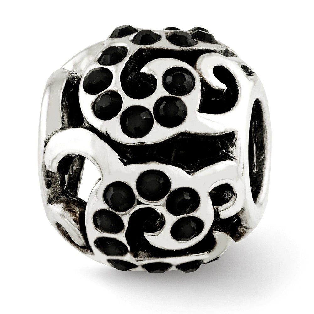 Sterling Silver with Black Crystals Open Swirl Bead Charm, Item B12015 by The Black Bow Jewelry Co.