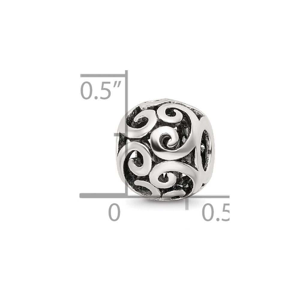 Alternate view of the Sterling Silver Antiqued Scroll Bali Bead Charm by The Black Bow Jewelry Co.