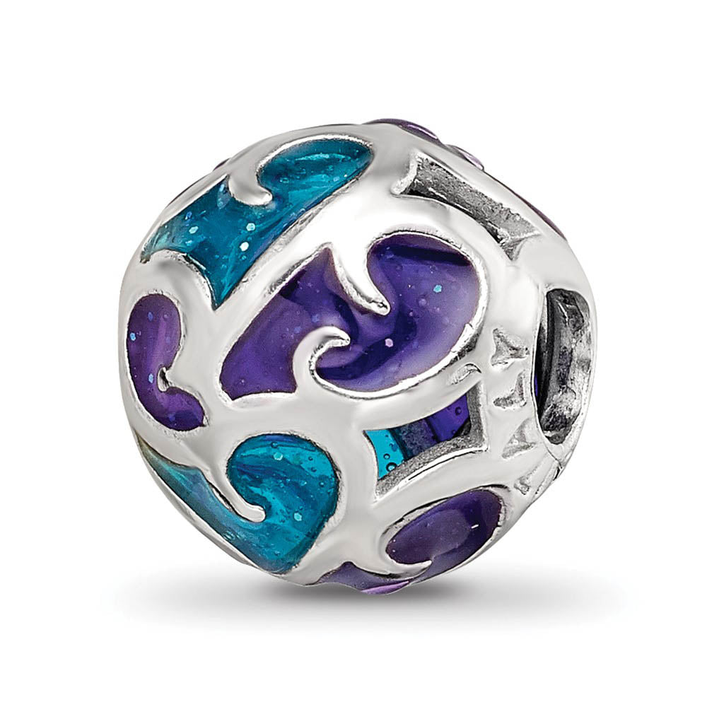 Sterling Silver Purple & Blue Filigree Glitter Enameled Bead Charm, Item B12032 by The Black Bow Jewelry Co.