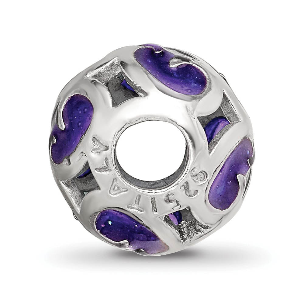 Alternate view of the Sterling Silver Purple & Blue Filigree Glitter Enameled Bead Charm by The Black Bow Jewelry Co.