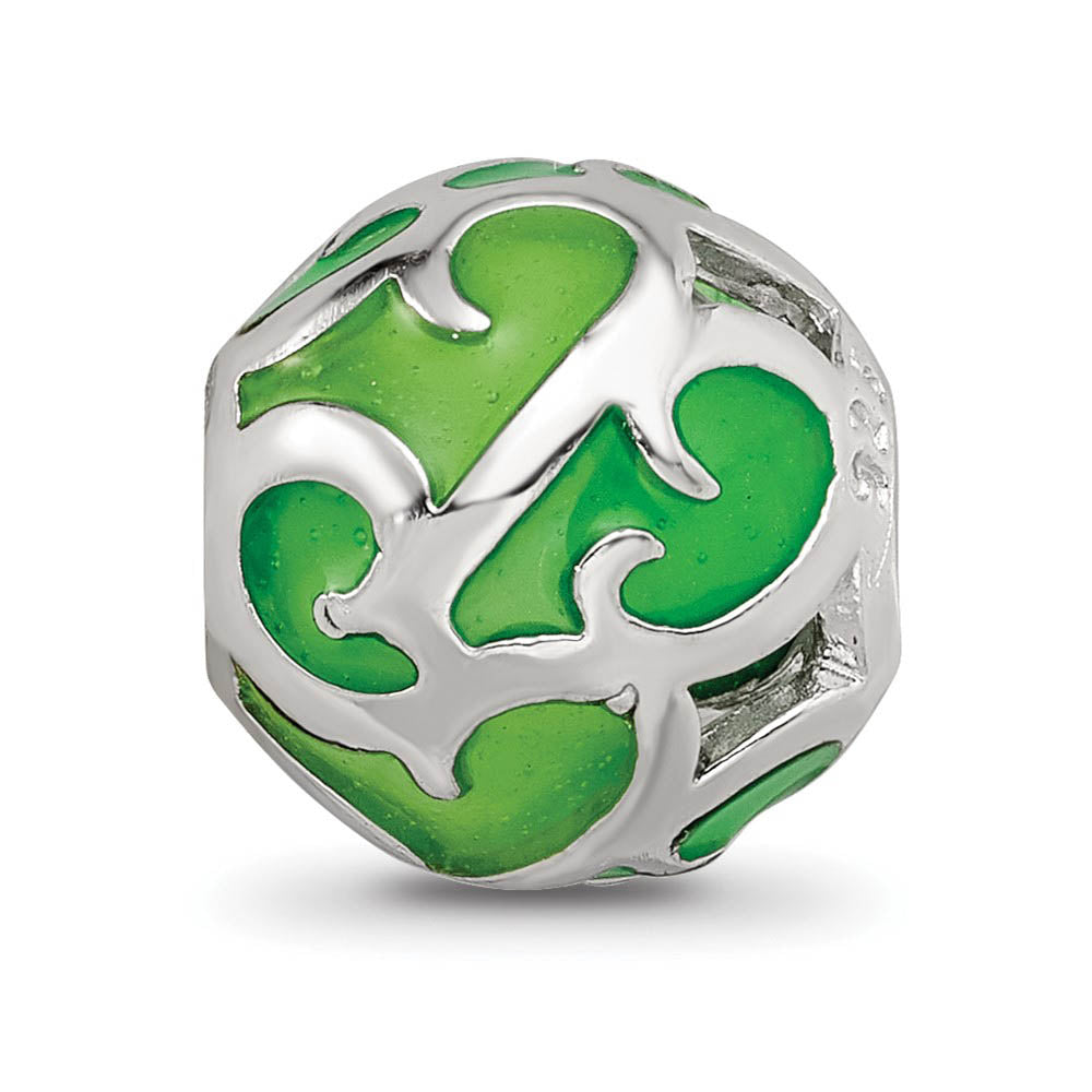 Alternate view of the Sterling Silver Green Filigree Enameled Bead Charm by The Black Bow Jewelry Co.