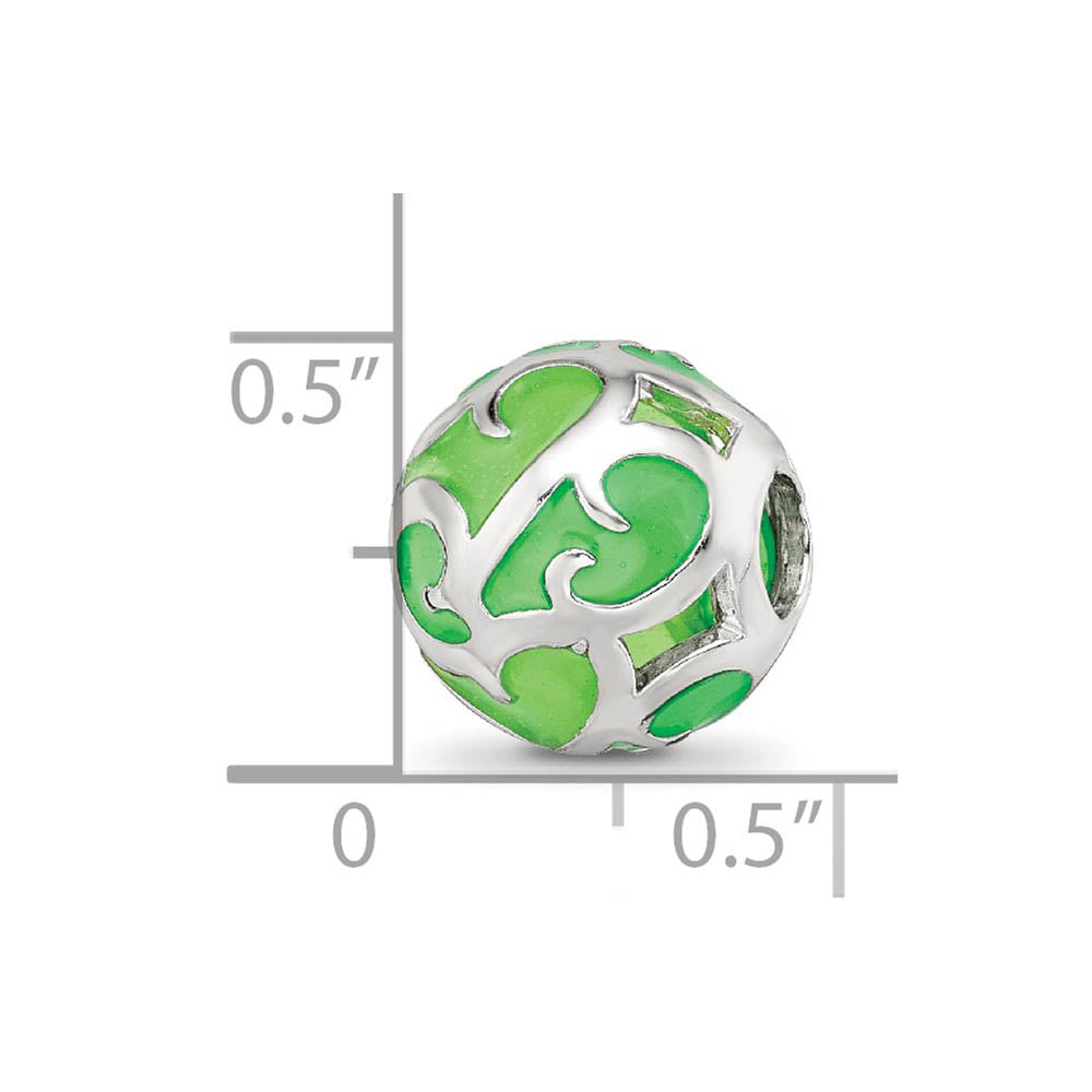 Alternate view of the Sterling Silver Green Filigree Enameled Bead Charm by The Black Bow Jewelry Co.