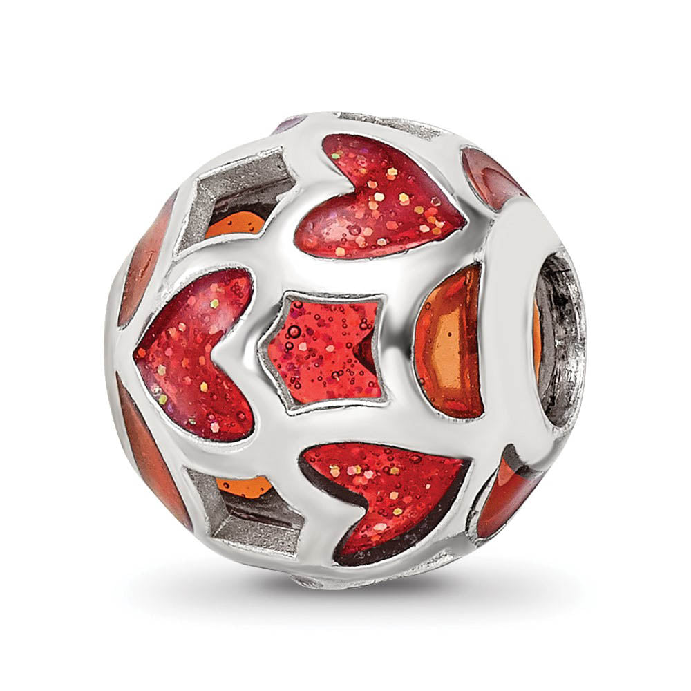 Sterling Silver Red Heart Enameled Bead Charm, Item B12036 by The Black Bow Jewelry Co.