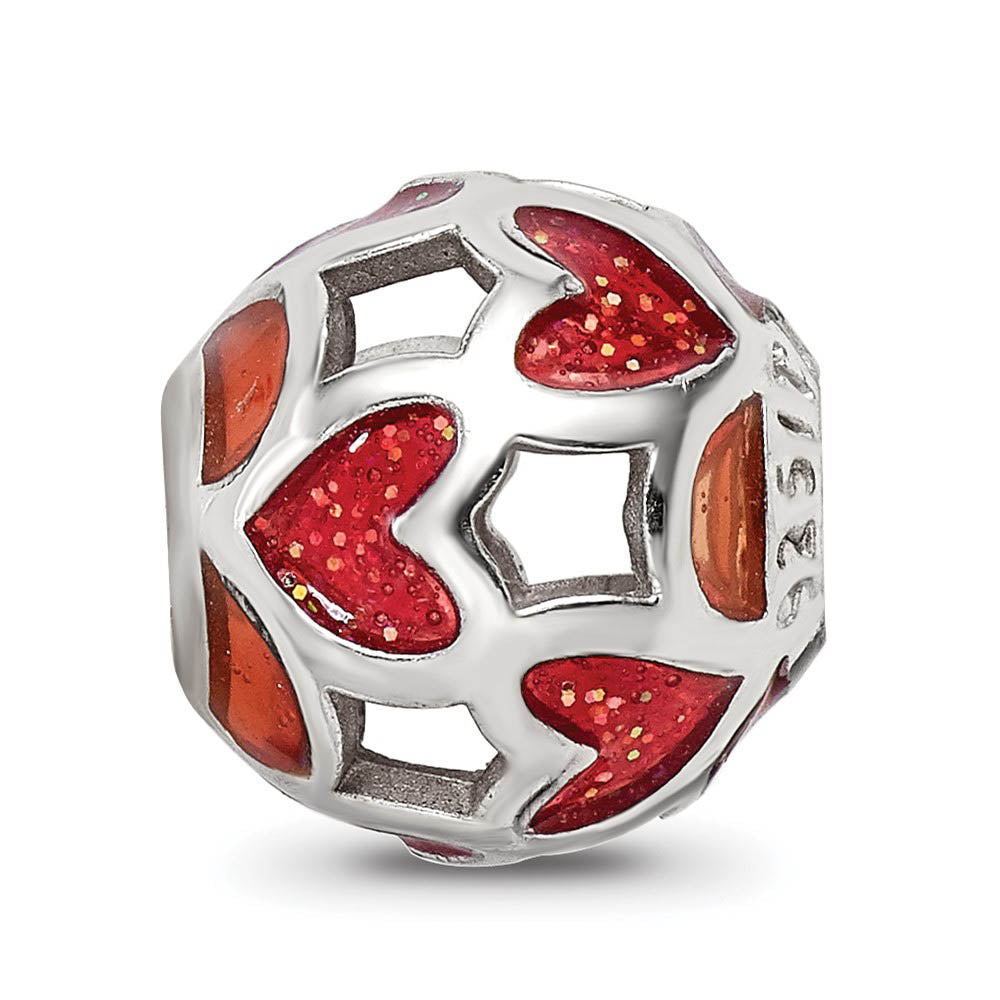 Alternate view of the Sterling Silver Red Heart Enameled Bead Charm by The Black Bow Jewelry Co.
