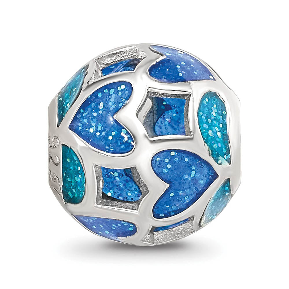 Alternate view of the Sterling Silver Blue Heart Glitter Enameled Bead Charm by The Black Bow Jewelry Co.