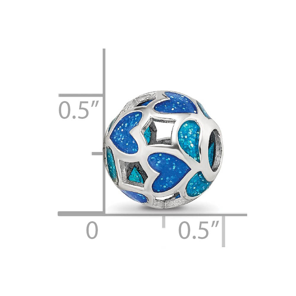 Alternate view of the Sterling Silver Blue Heart Glitter Enameled Bead Charm by The Black Bow Jewelry Co.