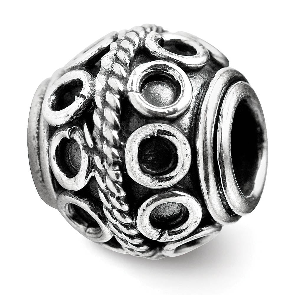 Sterling Silver Antiqued Artisan Circle &amp; Rope Design Bead Charm, Item B12045 by The Black Bow Jewelry Co.
