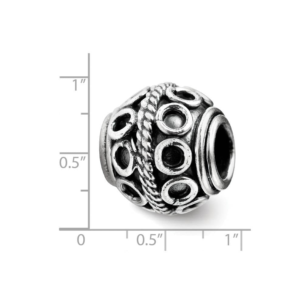 Alternate view of the Sterling Silver Antiqued Artisan Circle &amp; Rope Design Bead Charm by The Black Bow Jewelry Co.
