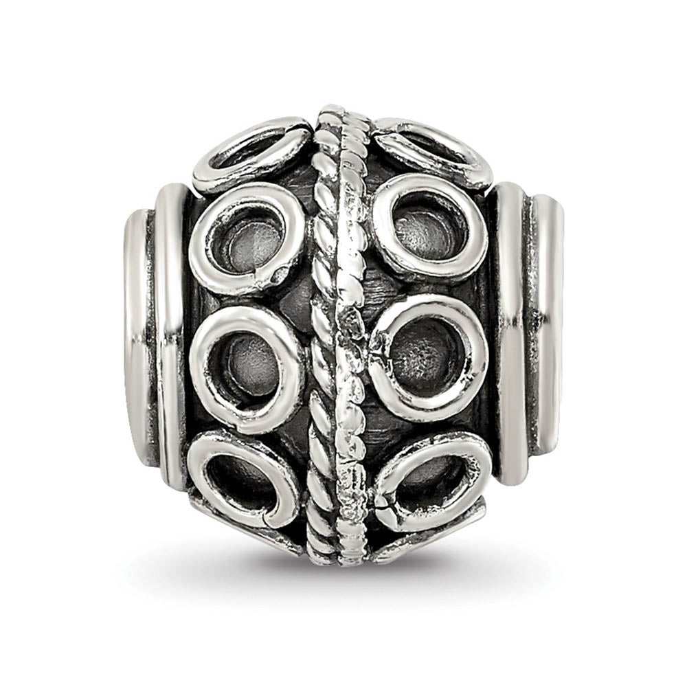 Alternate view of the Sterling Silver Antiqued Artisan Circle & Rope Design Bead Charm by The Black Bow Jewelry Co.