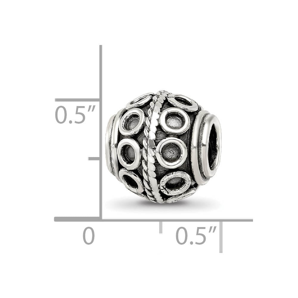 Alternate view of the Sterling Silver Antiqued Artisan Circle & Rope Design Bead Charm by The Black Bow Jewelry Co.