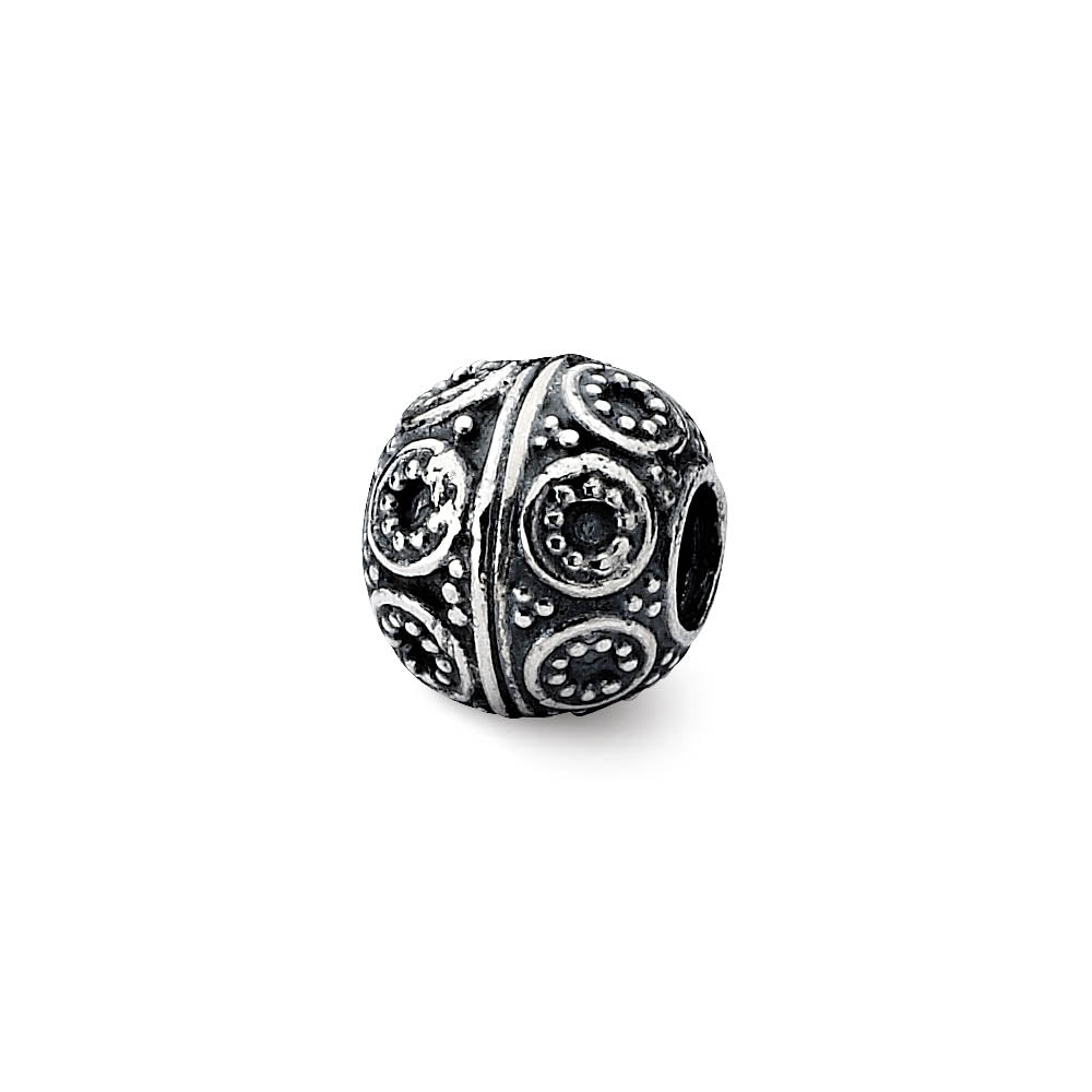 Sterling Silver Antiqued Artisan Double Circle Design Bead Charm, Item B12047 by The Black Bow Jewelry Co.