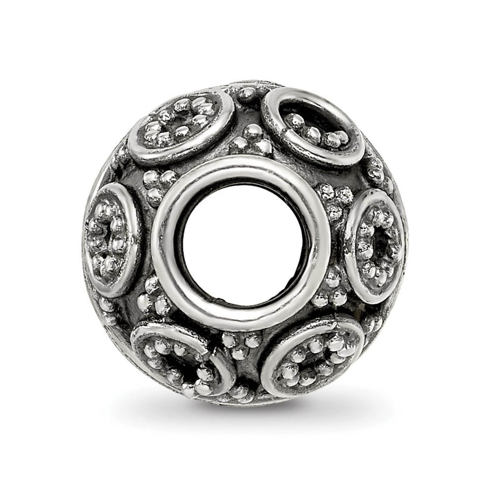 Alternate view of the Sterling Silver Antiqued Artisan Double Circle Design Bead Charm by The Black Bow Jewelry Co.