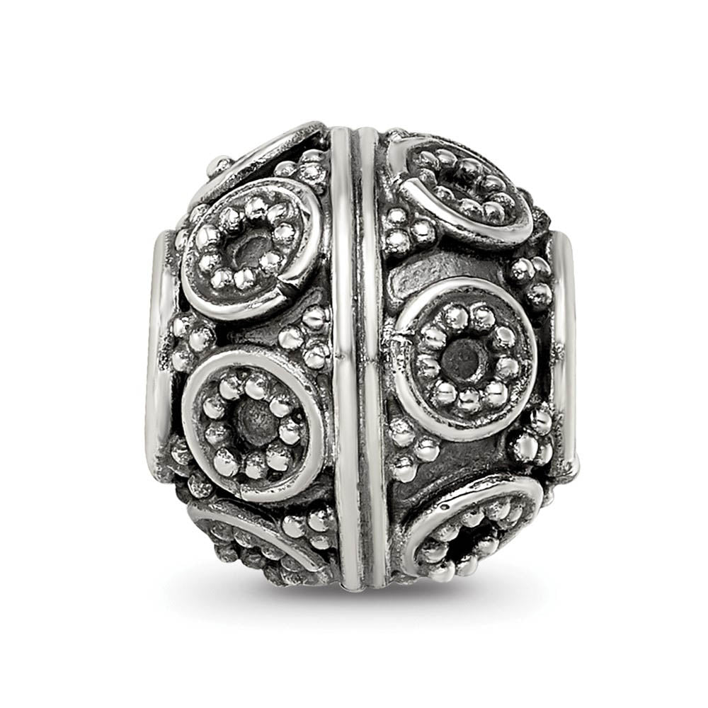 Alternate view of the Sterling Silver Antiqued Artisan Double Circle Design Bead Charm by The Black Bow Jewelry Co.