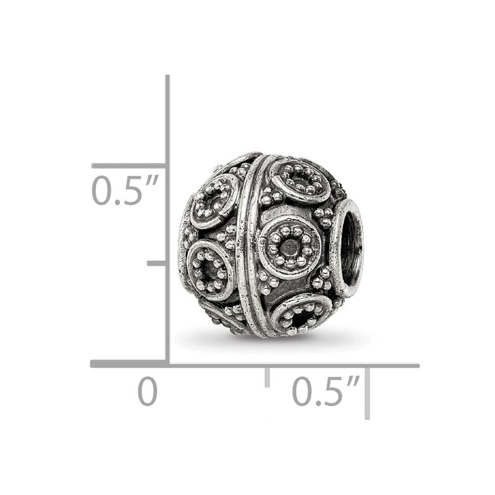 Alternate view of the Sterling Silver Antiqued Artisan Double Circle Design Bead Charm by The Black Bow Jewelry Co.
