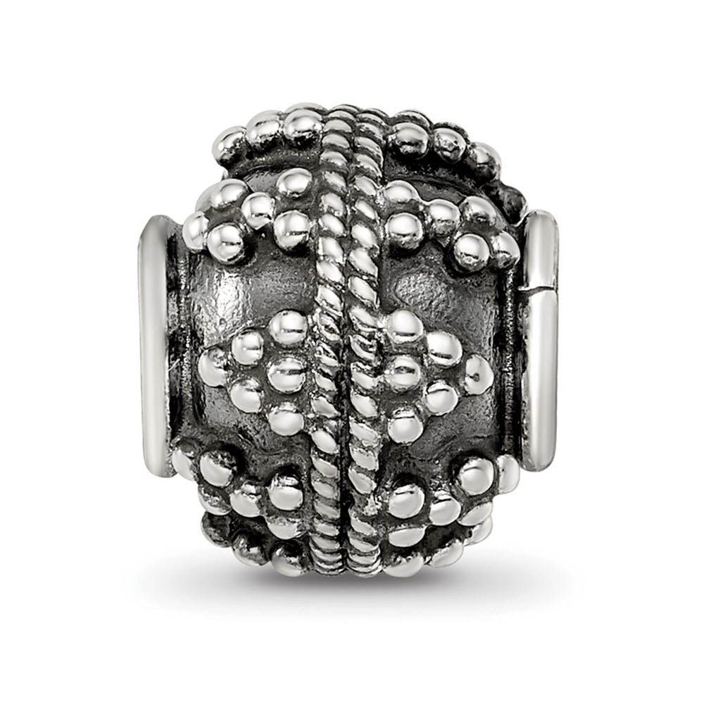 Alternate view of the Sterling Silver Antiqued Artisan Textured Design Bead Charm by The Black Bow Jewelry Co.