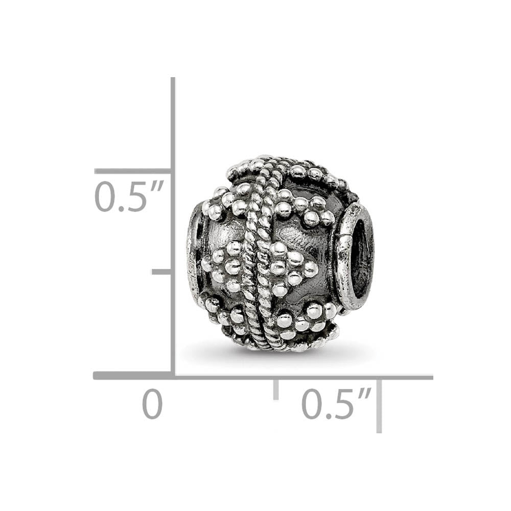 Alternate view of the Sterling Silver Antiqued Artisan Textured Design Bead Charm by The Black Bow Jewelry Co.