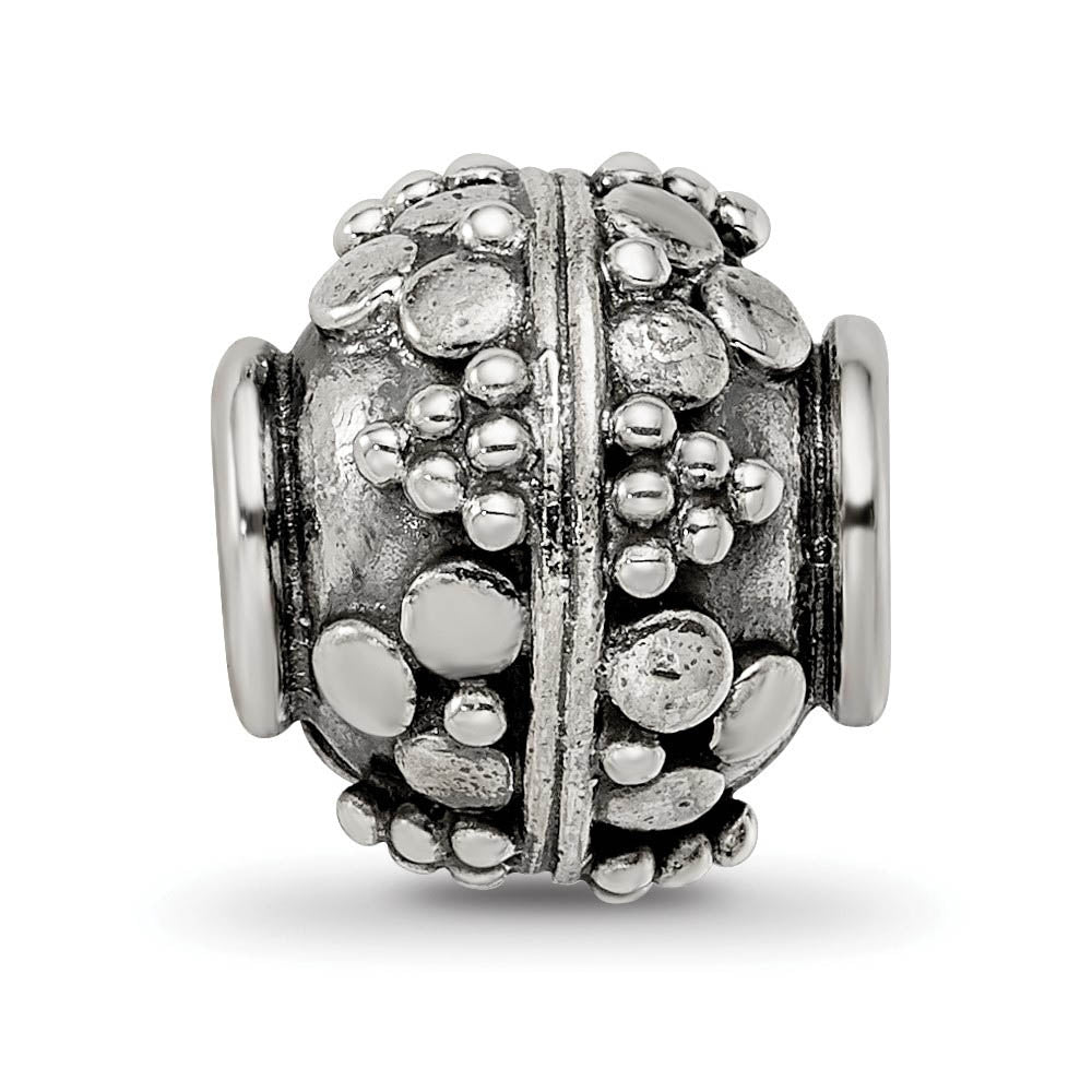 Alternate view of the Sterling Silver Antiqued Artisan Bubble Design Bead Charm by The Black Bow Jewelry Co.